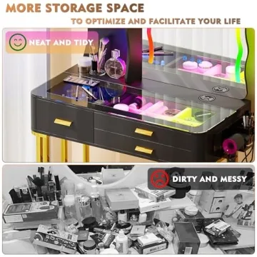 RGB Makeup Vanity Desk with Wireless Charging Station