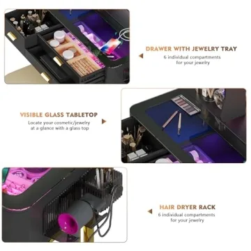 RGB Makeup Vanity Desk with Wireless Charging Station