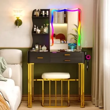RGB Makeup Vanity Desk with Wireless Charging Station