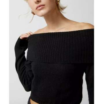 Stylish Women’s Off-Shoulder Ribbed Knit Sweater