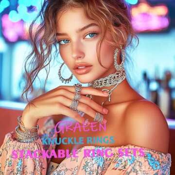 GRAEEN Gold Stackable Knuckle Rings Adjustable Cute Finger Ring Hollow Love Ring Sets for Women (Pack of 9) (Style 1)