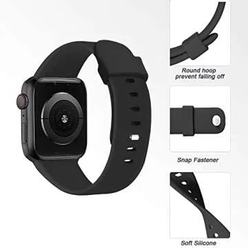 NUKELOLO Sport Band Compatible for Apple Watch Band 45mm 44mm 42mm 41mm 40mm 38mm with Screen Protector Case, Men Women Soft Silicone Strap for iWatch Series 10 9 8 7 6 5 4 3 2 1 SE(44mm-Black)