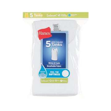 Hanes Boys' Tank Undershirt, EcoSmart Cotton Shirt, Multiple Packs Available, White, Medium