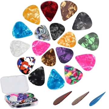 21 Pack Guitar Picks with Organizer Storage Box, 3 Different Thickness Colorful Celluloid Guitar Pic...