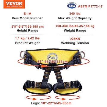 VEVOR Comfortable ASTM Certified Half Body Safety Harness