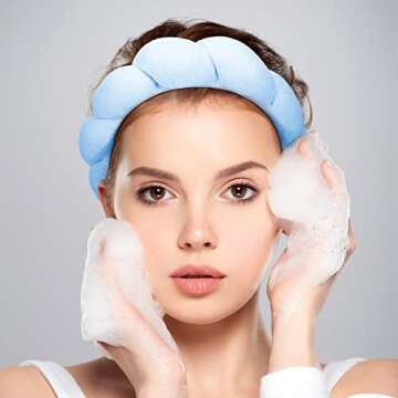 3 Pcs Makeup Headband Puffy Spa Headband Sponge Terry Towel Cloth Fabric Headbands for Women Cute Hair Accessories for Skincare Shower Face Washing Makeup Removal Facial Mask (Black, White, Gray)