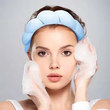 3 Pcs Makeup Headband Puffy Spa Headband Sponge Terry Towel Cloth Fabric Headbands for Women Cute Hair Accessories for Skincare Shower Face Washing Makeup Removal Facial Mask (Black, White, Gray)