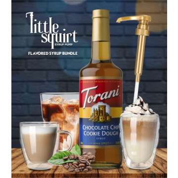 Torani Chocolate Chip Cookie Dough Syrup with Little Squirt Syrup Pump, 750ml 25.4 Ounces