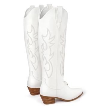Stylish Knee High White Cowboy Boots for Women