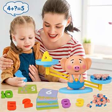 Aitbay Balance Cool Math Game for Toddlers Ages 3-5, Piggy Educational Counting Toys STEM Preschool Number Learning Games for 3 4 5 Year Old Boys and Girls (63 Piece)