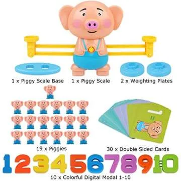 Aitbay Balance Cool Math Game for Toddlers Ages 3-5, Piggy Educational Counting Toys STEM Preschool Number Learning Games for 3 4 5 Year Old Boys and Girls (63 Piece)