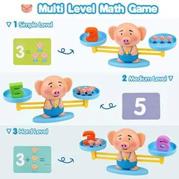 Aitbay Balance Cool Math Game for Toddlers Ages 3-5, Piggy Educational Counting Toys STEM Preschool Number Learning Games for 3 4 5 Year Old Boys and Girls (63 Piece)