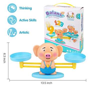 Aitbay Balance Cool Math Game for Toddlers Ages 3-5, Piggy Educational Counting Toys STEM Preschool Number Learning Games for 3 4 5 Year Old Boys and Girls (63 Piece)