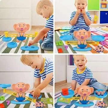 Aitbay Balance Cool Math Game for Toddlers Ages 3-5, Piggy Educational Counting Toys STEM Preschool Number Learning Games for 3 4 5 Year Old Boys and Girls (63 Piece)