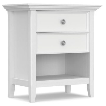 SIMPLIHOME Amherst 24 inches Wide Night Stand, Bedside table, White SOLID WOOD, Rectangle, with Stor...