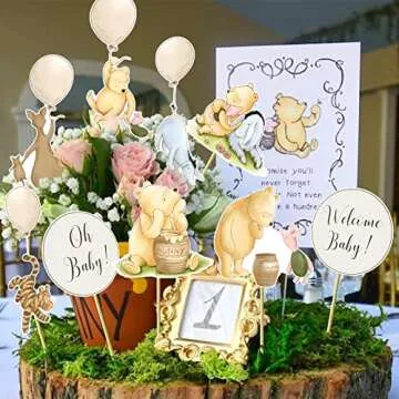 18 Pcs Classic Winnie Centerpieces for Baby Shower Decorations Winnie Table Toppers On Sticks Cutouts For Winnie Party Birthday Decorations Favors Supplies