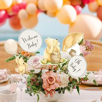 18 Pcs Classic Winnie Centerpieces for Baby Shower Decorations Winnie Table Toppers On Sticks Cutouts For Winnie Party Birthday Decorations Favors Supplies