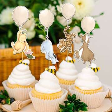 18 Pcs Classic Winnie Centerpieces for Baby Shower Decorations Winnie Table Toppers On Sticks Cutouts For Winnie Party Birthday Decorations Favors Supplies