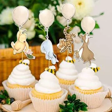 18 Pcs Classic Winnie Centerpieces for Baby Shower Decorations Winnie Table Toppers On Sticks Cutouts For Winnie Party Birthday Decorations Favors Supplies