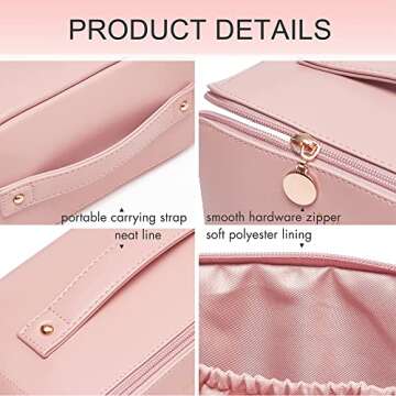 YOMOSPACE Large Capacity Travel Cosmetic Bag, Makeup Organizer Bag, Multifunctional Storage Makeup Bag Waterproof PU Leather Travel Toiletry Bag for Women (Pink)