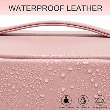 YOMOSPACE Large Capacity Travel Cosmetic Bag, Makeup Organizer Bag, Multifunctional Storage Makeup Bag Waterproof PU Leather Travel Toiletry Bag for Women (Pink)