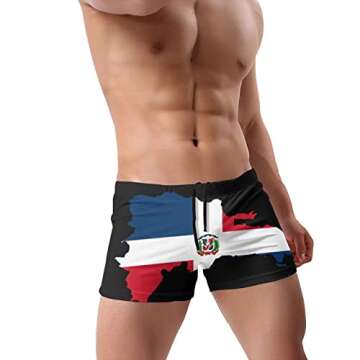 SEAEAGLE Dominican Republic Map Flag Men's Boxer Swimwear Shorts Fashion Swim Briefs Trunks Swimsuit Pants Beach Shorts Black