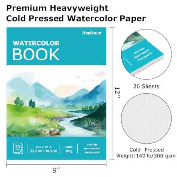 Hapikalor Watercolor Paper Pad, 9"x12" Water Color Paper, 140lb/300gsm Artist Painting Drawing Paper...