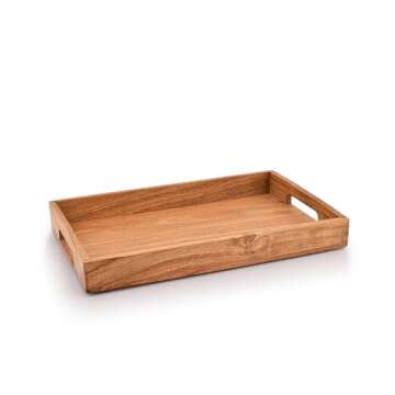 Samhita Acacia Wood Serving Tray with Handles,Wooden Tray, Snack Tray, Breakfast Tray, Great for, Br...