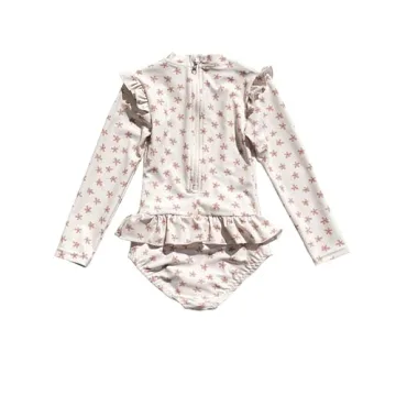 LDIOIF Toddler Girls Floral Long Sleeve Swimsuit UPF50+