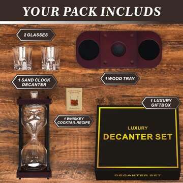 Sand Clock Whiskey Decanter Sets for Men,5pcs 51oz Whiskey Decanter Set with Glasses & Tray,Bourbon Gifts for Men Whiskey Set, Bourbon Decanter Tequila Decanter Decanters for Alcohol Liquor Decaner