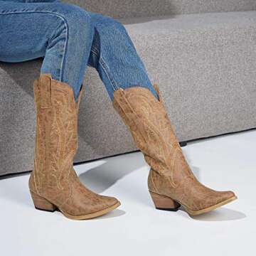 HISEA Rollda Cowboy Boots Women Western Boots Cowgirl Boots Ladies Pointy Toe Fashion Boots