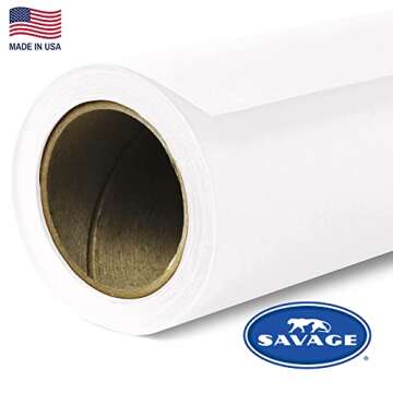 Savage Seamless Paper Photography Backdrop - Color #1 Super White, Size 86 Inches Wide x 36 Feet Lon...