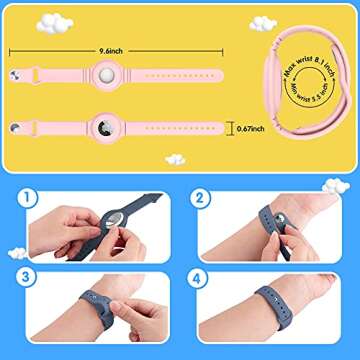 VEGO for AirTag Bracelets for Kids, 2 Pack Silicone Watch Bands + 4 Pack Anti-Scratch Films for Chil...