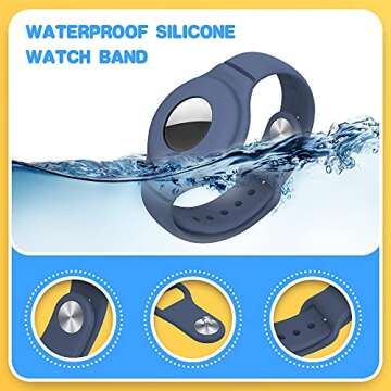 VEGO for AirTag Bracelets for Kids, 2 Pack Silicone Watch Bands + 4 Pack Anti-Scratch Films for Children, Apple AirTag Holder for Kids (Pink+Blue Gray)