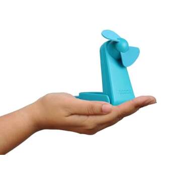 O2COOL Personal Battery Pocket and Table Desk Fan - Carabiner Clip - Flip Down Stand - Quiet - Foam Blades - Teal