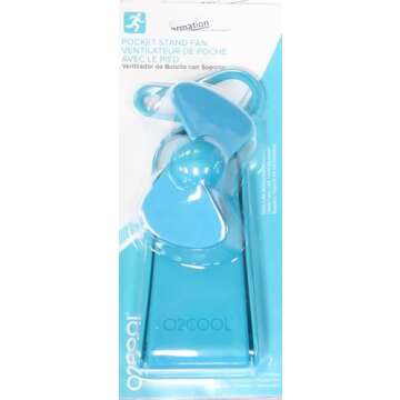 O2COOL Personal Battery Pocket and Table Desk Fan - Carabiner Clip - Flip Down Stand - Quiet - Foam Blades - Teal