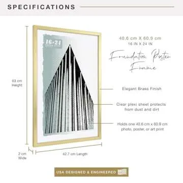 MCS Foundation 16x24 Poster Frame Traditional Brass, Vertical & Horizontal Wall Hanging Large Picture Frame for Photos, Posters & Art Prints (1-Pack)