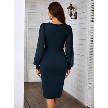 Women's Professional Midi Dress with Mesh Long Sleeves