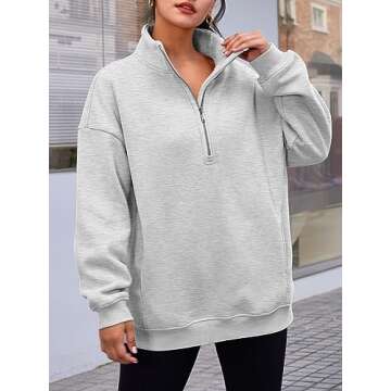 Trendy Queen Half Zip Pullover Womens Oversized Hoodies Quarter Zip Sweatshirts Fall Outfits Winter Clothes With Pockets Grey