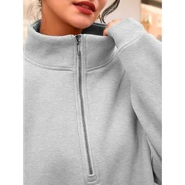 Trendy Queen Half Zip Pullover Womens Oversized Hoodies Quarter Zip Sweatshirts Fall Outfits Winter Clothes With Pockets Grey