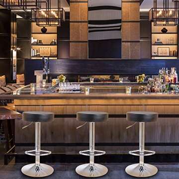 KKTONER Round Bar Stool PU Leather with Footrest Height Adjustable Swivel Pub Chair Home Kitchen Bar...