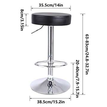 KKTONER Round Bar Stool PU Leather with Footrest Height Adjustable Swivel Pub Chair Home Kitchen Bar stools Backless Stool (Black)