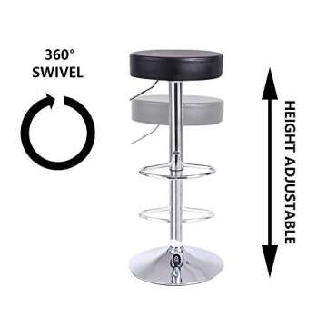 KKTONER Round Bar Stool PU Leather with Footrest Height Adjustable Swivel Pub Chair Home Kitchen Bar stools Backless Stool (Black)