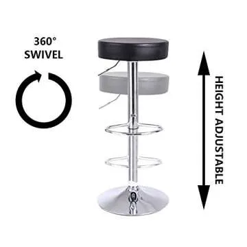 KKTONER Round Bar Stool PU Leather with Footrest Height Adjustable Swivel Pub Chair Home Kitchen Bar stools Backless Stool (Black)