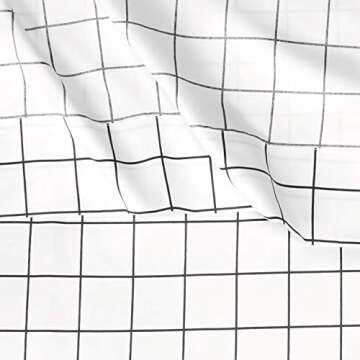 Amazon Basics Soft Microfiber 4-Piece Bed Sheet Set with Elastic Side Pockets, Full, Black Grid, Geometric