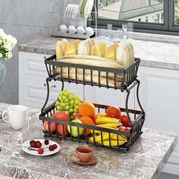 Apsan 2 Tier Fruit Basket, Countertop Fruit Vegetable Basket Bowl for Kitchen Counter, Detachable Me...