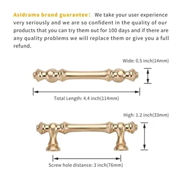 Elegant Asidrama Brushed Brass Cabinet Handles - 10 Pack