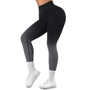 SUUKSESS Scrunch Butt Lifting Seamless Leggings for Women Booty High Waisted Workout Yoga Pants (Ombre Black, L)