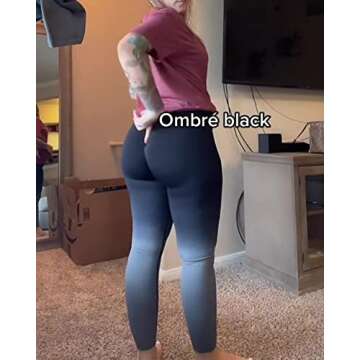 SUUKSESS Scrunch Butt Lifting Seamless Leggings for Women Booty High Waisted Workout Yoga Pants (Ombre Black, L)