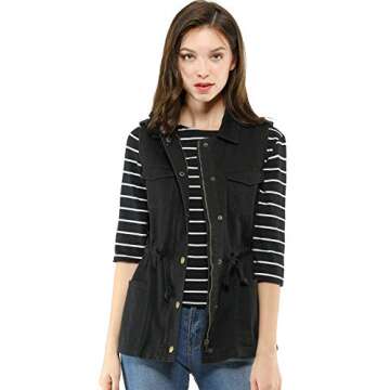 Allegra K Women's Zip Up Sleeveless Jacket Utility Anorak Outwear Cargo Vest